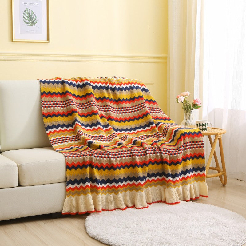 Nordic Style Leaf Edge Knitted Throw Blanket