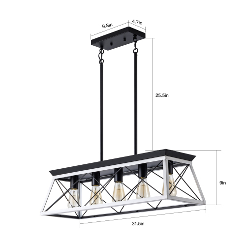 Farmhouse 5-Light Chandelier - White and Black Iron and Wood
