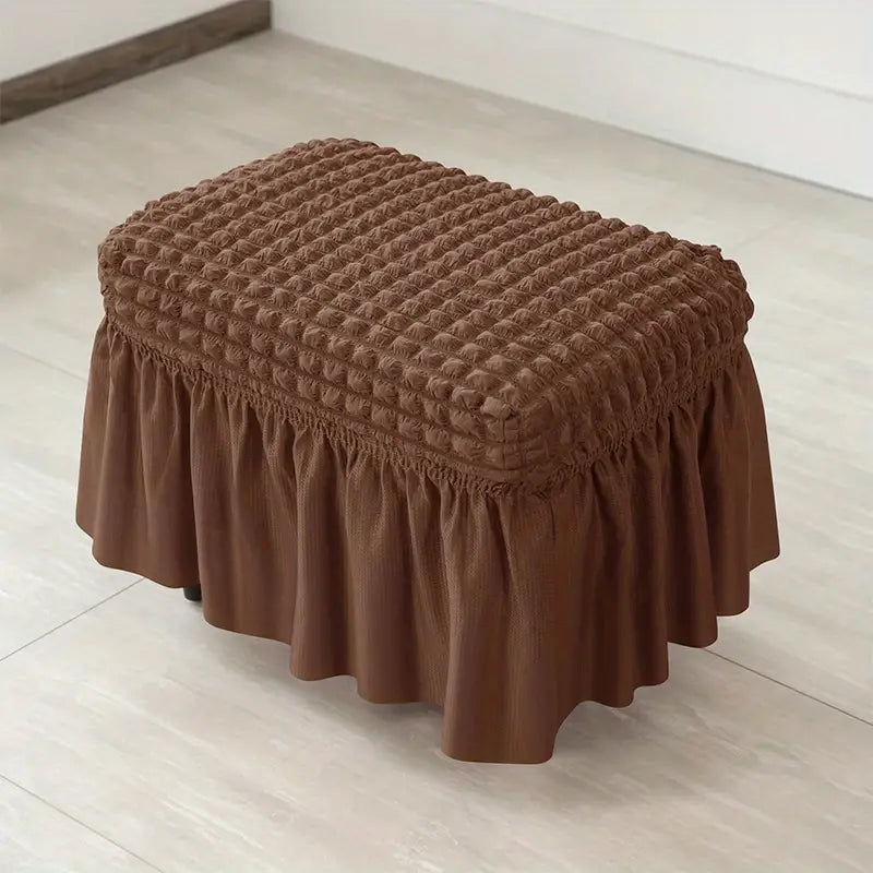 Rectangular Stretch Ottoman Cover with Skirt for Furniture