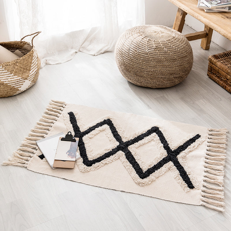 Handwoven Moroccan Cotton Fringe Area Rug for Living Room