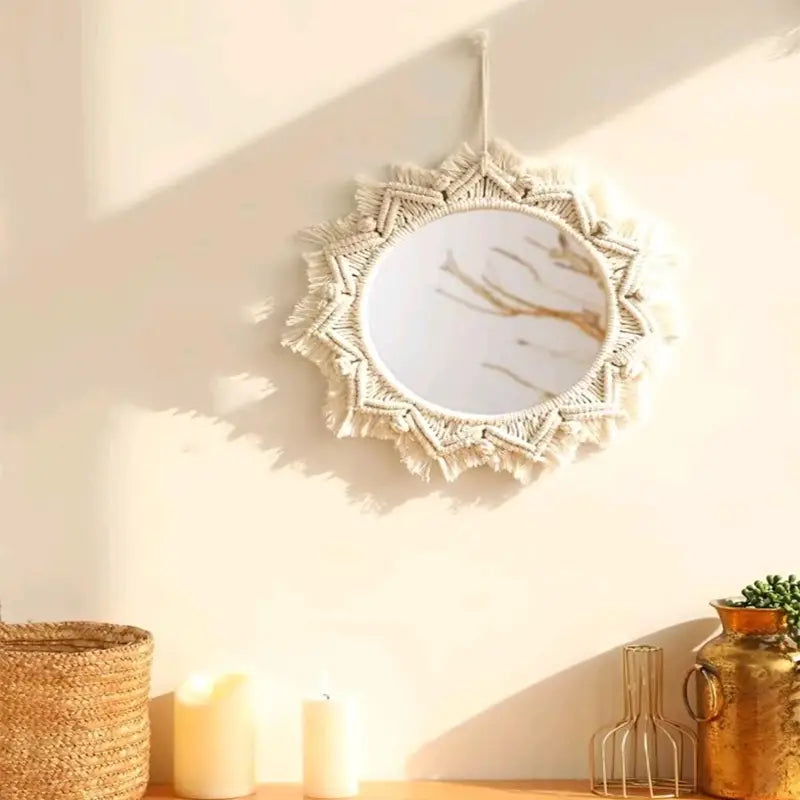 Boho Macrame Round Hanging Wall Mirror Decor