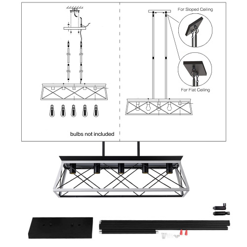 Farmhouse 5-Light Chandelier - White and Black Iron and Wood