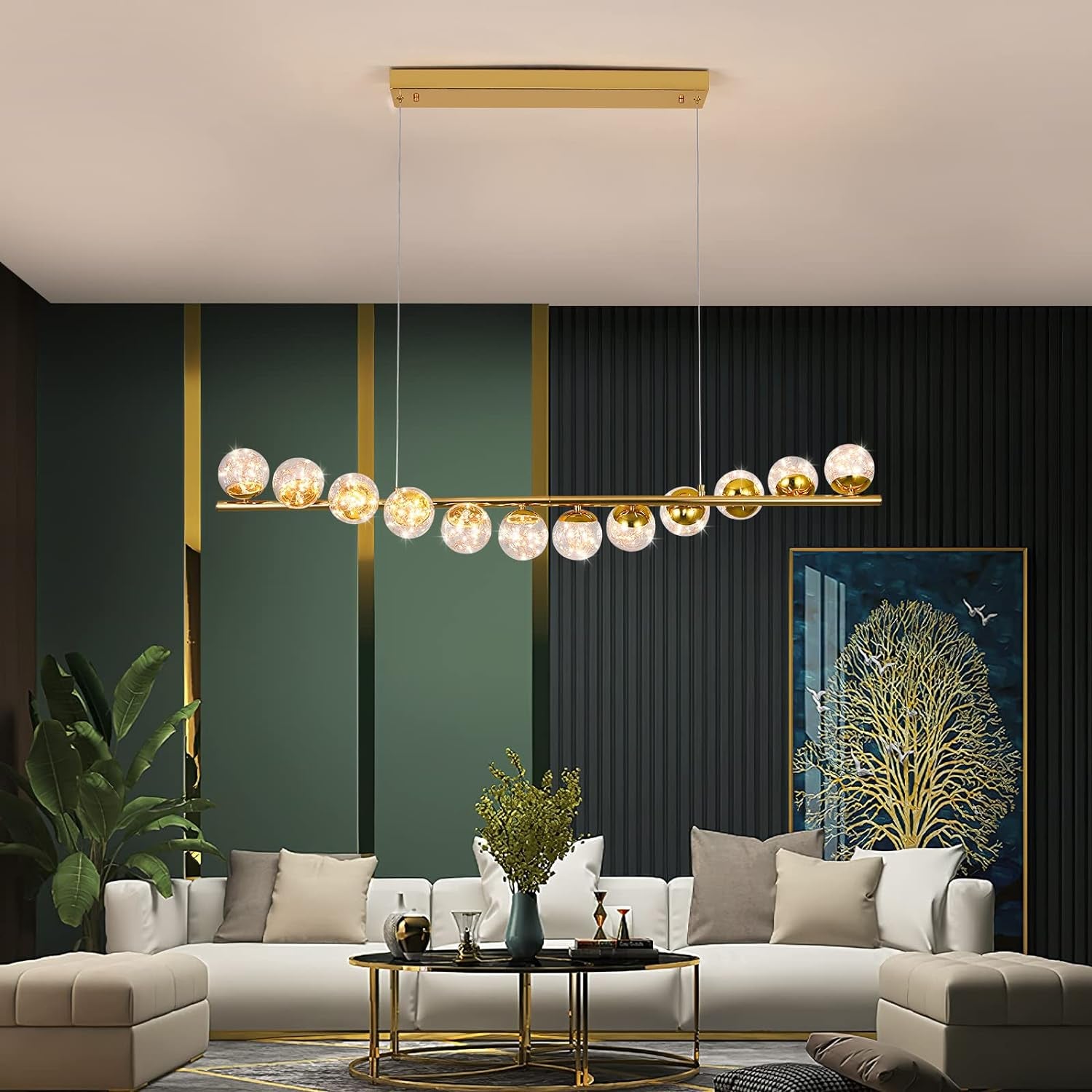 Modern Sputnik Chandelier 12 Lights LED Clear Glass Globe Pendant Light Dimmable LED Chandeliers Ceiling Light Gold Brass Chandeliers for Kitchen Island Dining Room Living Room