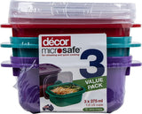 Microsafe Oblong Container, Pack of 3 Pieces, 375Ml Capacity, Assorted