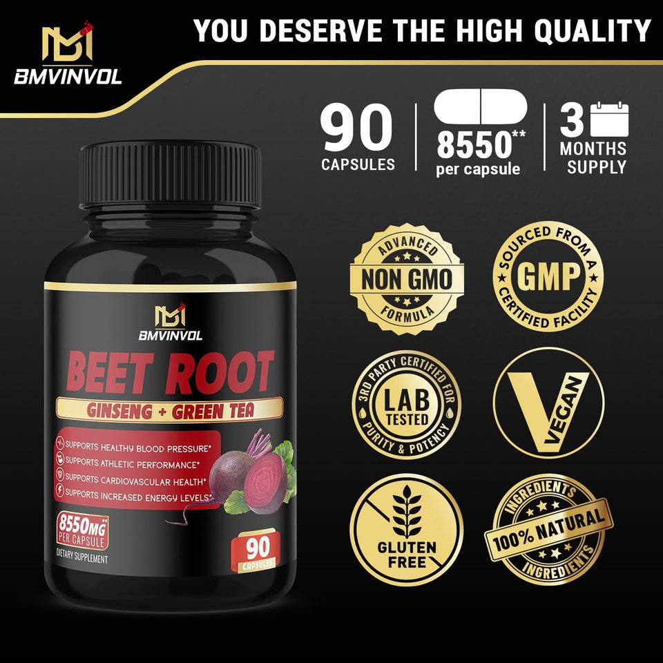 Beet Root Extract Capsules 8550Mg - Supports Blood Pressure, Digestive, Immune System - 3 Months Supply