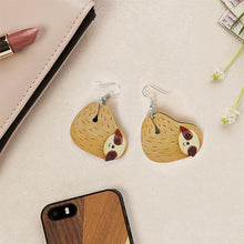 Load image into Gallery viewer, Animal Dangles Earrings | Sloth Dangle Earrings Stud | Cute Wooden Ear Studs for Women, Girls, Sloths Lovers, 1 Pair, Unique Birthday Gift
