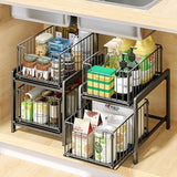 Under Sink Storage 2 Tier Stackable Sliding Basket Organizer Drawer Pull Out Drawer Sliding Basket for Kitchen and Bathroom/Cabinet Drawers,Black