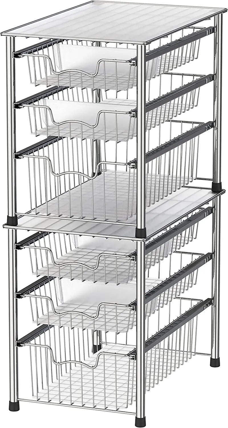 Simplehouseware Stackable 3 Tier Sliding Basket Organizer Drawer, Chrome