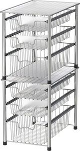 Simplehouseware Stackable 3 Tier Sliding Basket Organizer Drawer, Chrome