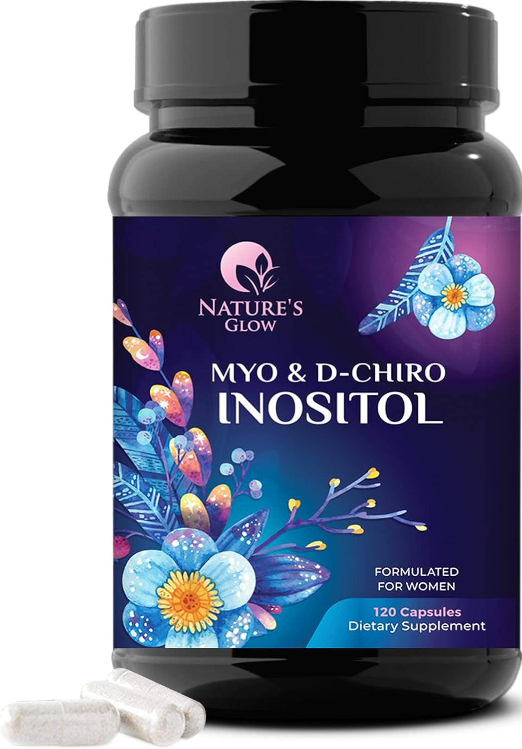 Myo-Inositol & D-Chiro Inositol Blend - Premium 40:1 Ratio - Ovarian Support for Women - Natural Supplement, Vitamin B8, Vegan, and USA Bottled - 120 Capsules