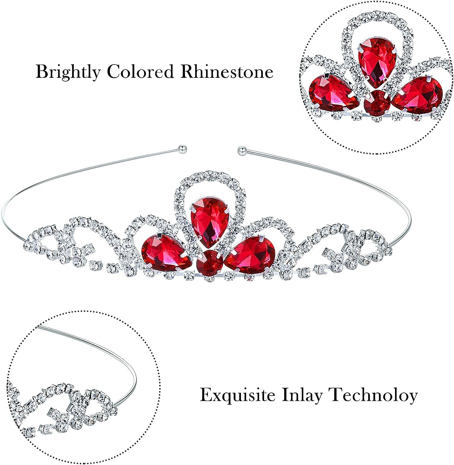 6 Pieces Girls Crown Tiara Rhinestone Crown Colorful Crystal Tiara Rhinestone Princess Crystal Headband Crown Headband for Little Girls Wedding Princess Birthday Crown Party
