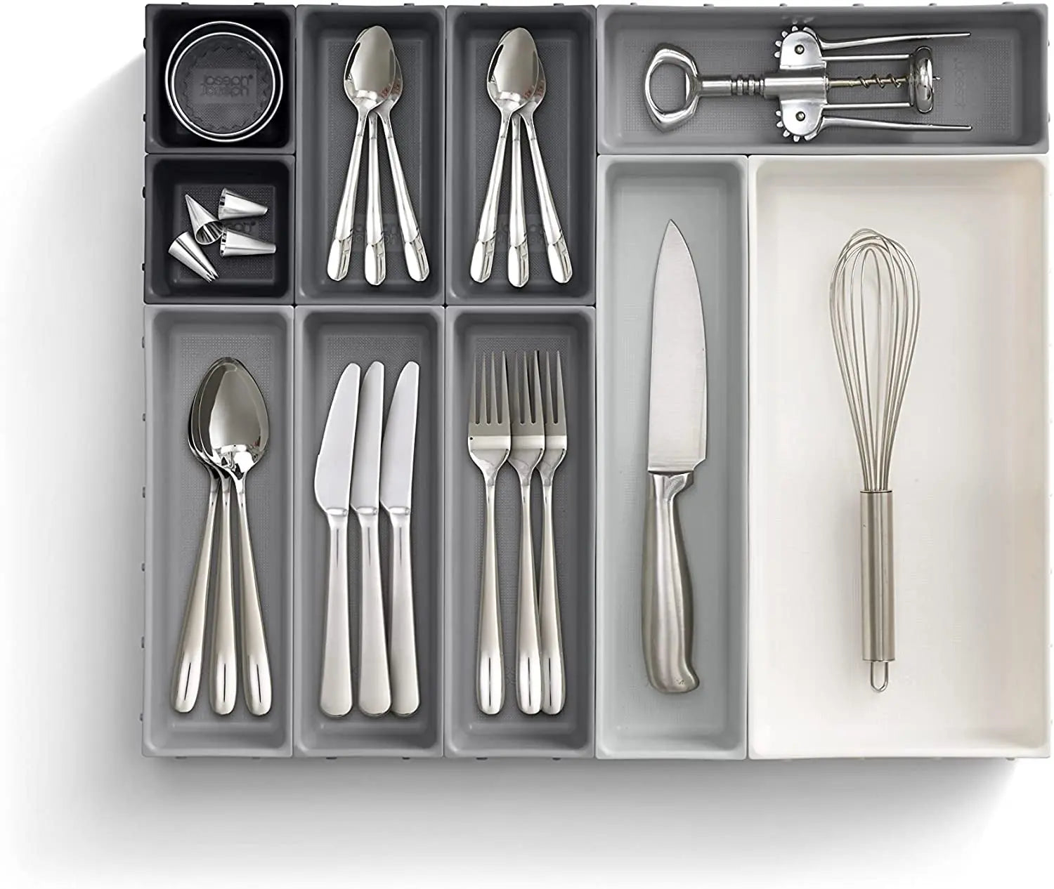 Blox 10 Piece Plastic Storage Trays Cosmetics, Stationary, Utensils Drawer Organiser Grey