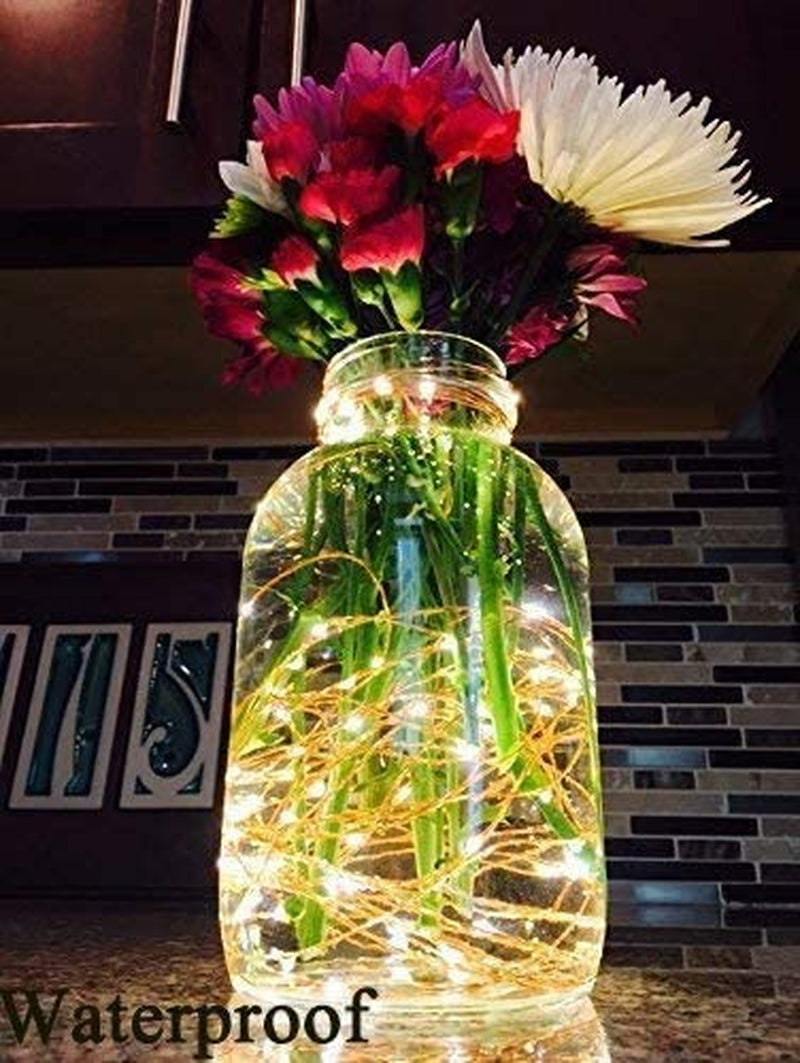 2 Pack Battery Fairy Lights, 5M 50 Leds Battery Powered Silver Wire String Lights Indoor Outdoor Fairy Lights for Bedroom Jars Camping Wedding Party Festival Tree Decorations (Warm White)