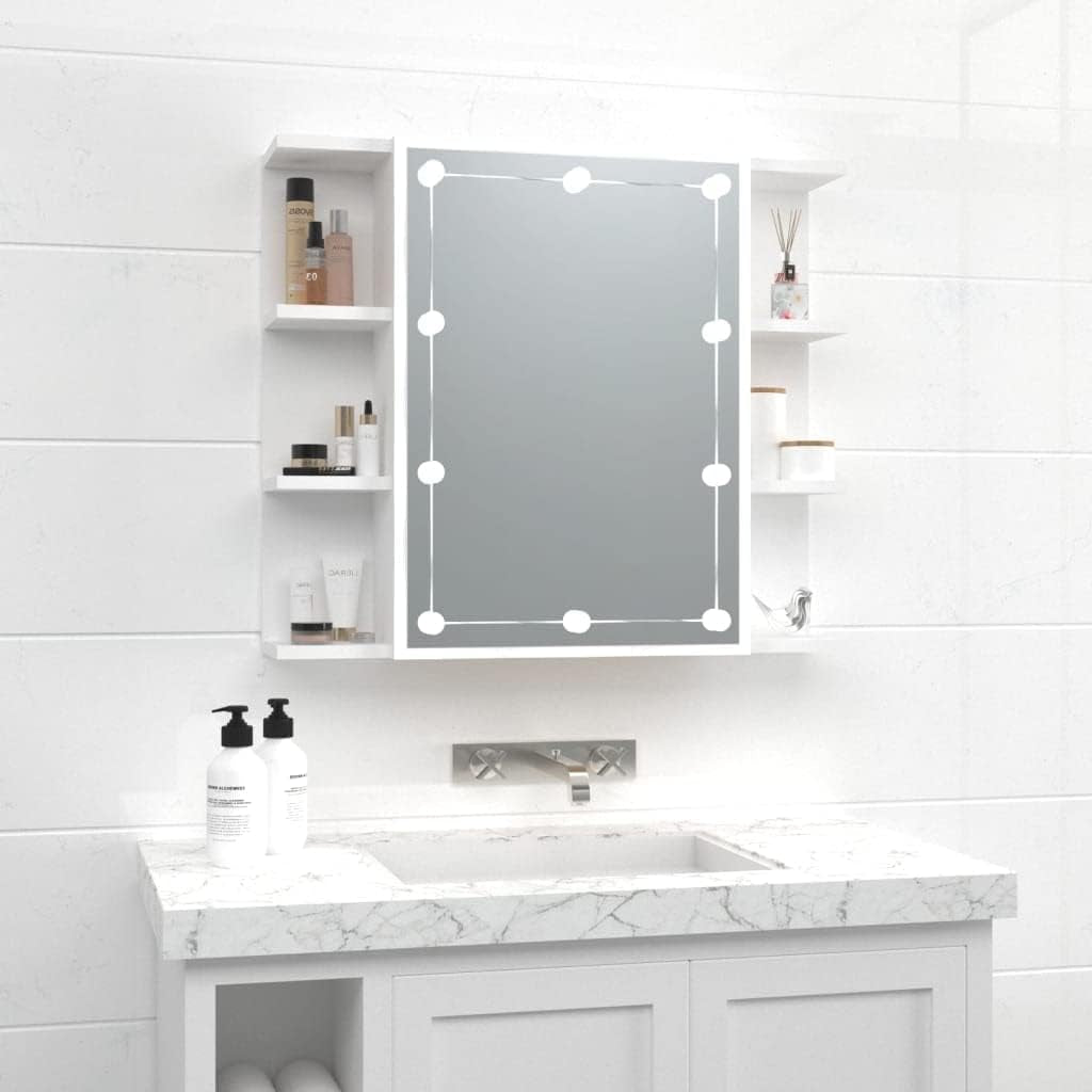 Mirror Cabinet with LED Bathroom Vanity Unit Wall-Mounted Make up Cosmetic Jewellery Dressing Mirror with Storage Shelf White