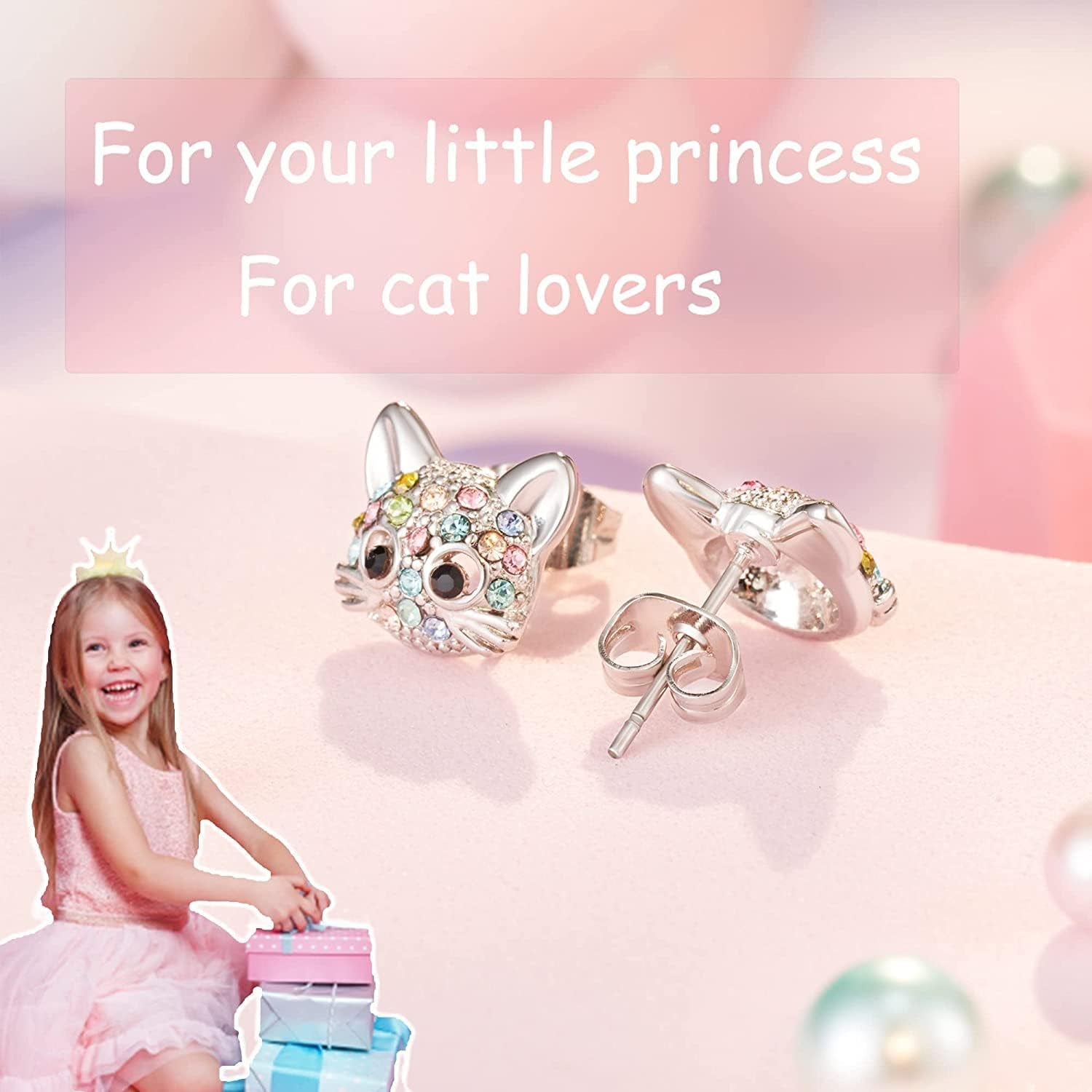 Silver Plated Stud Earrings Cute Rhinestone Unicorn Heart Earrings for Women Girls