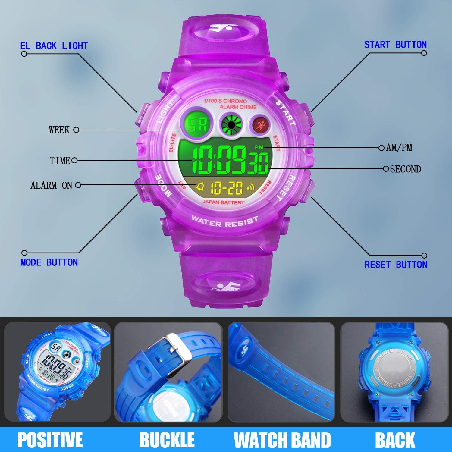 Kid Watch for Boy Girl Child Multi Function Digital LED Sport 50M Waterproof Electronic Analog Quartz Watches Gift Black