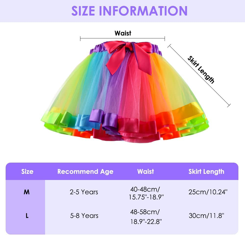 Girl Tutu Skirt, Rainbow Tulle Dress up with Unicorn Headband Baby Girls Ballet Costume for Birthday Party Photography Halloween Children'S Day Outfit for 2-8 Years Kids
