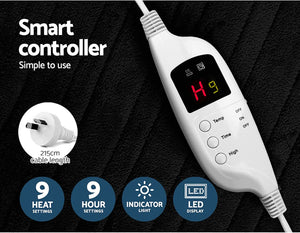 Washable Heated Electric Throw Rug Blanket Fleece Remote Control Timer 9 Heat Settings Sofa Lounge Living Room Office Winter Charcoal