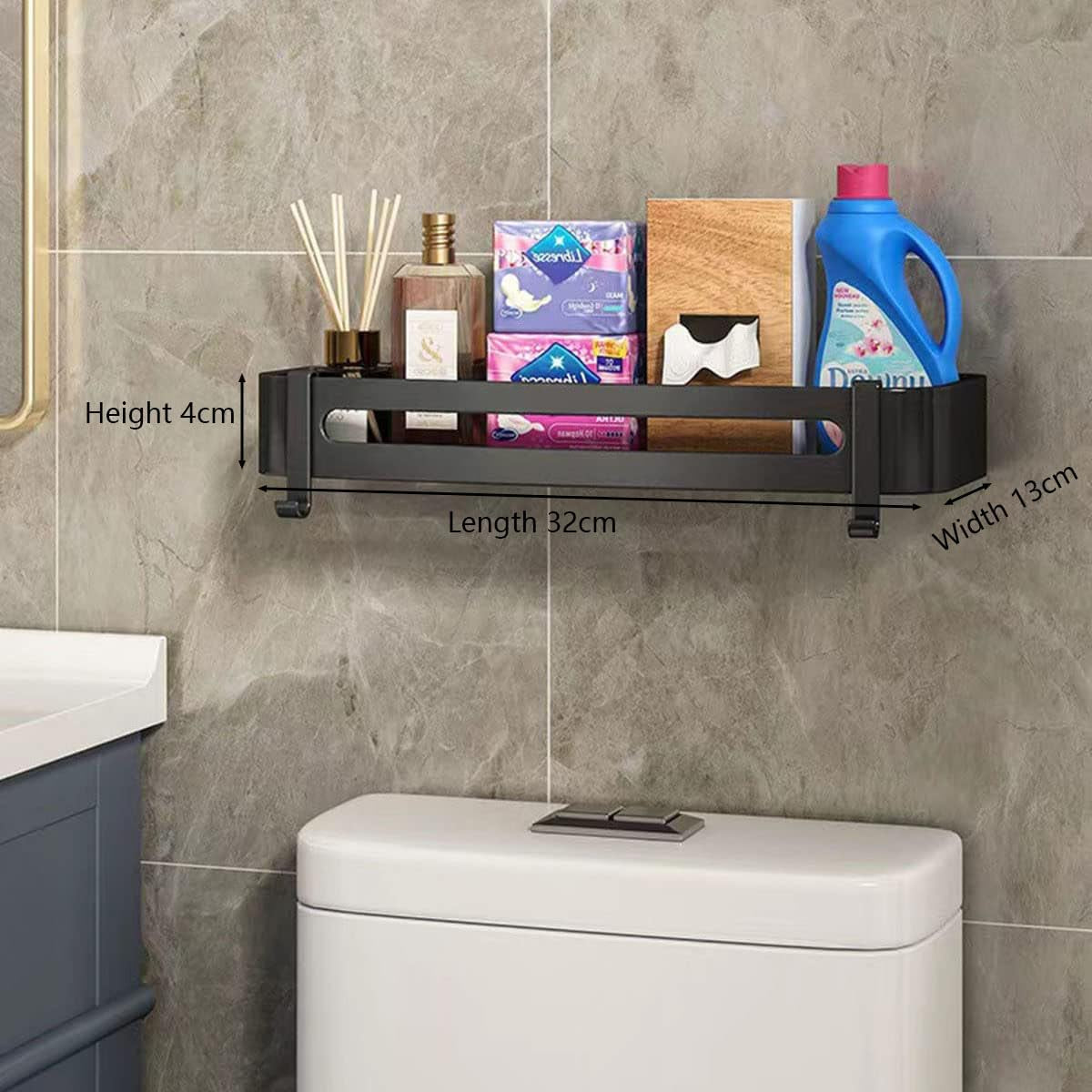 【3 Pack】Shower Caddy Shelf, Shower Interior Organisation and Storage Decoration, Shower Storage Self-Adhesive Shower Shelf, 6 Hooks, No Drilling, Space Aluminium Black