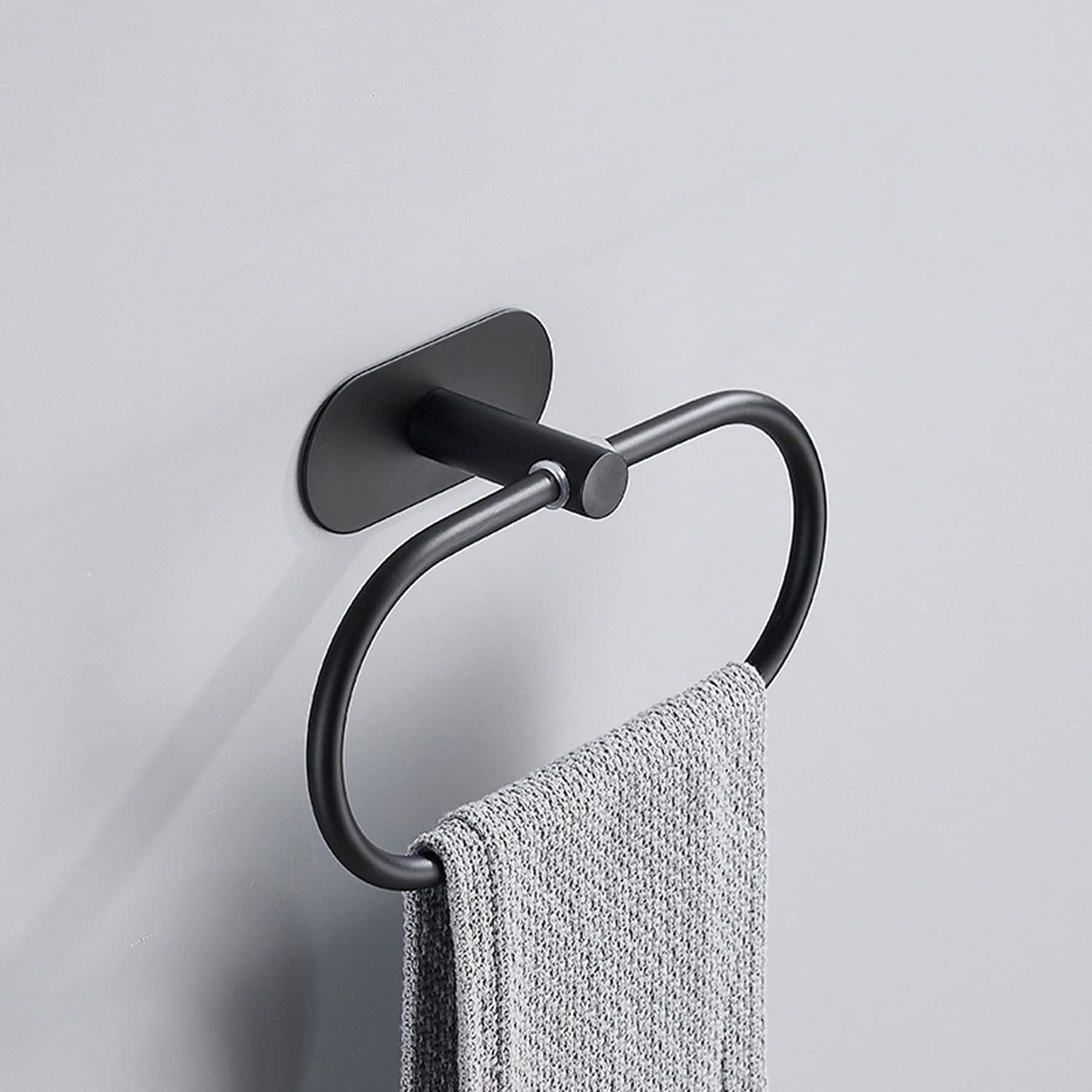 Stainless Steel Towel Ring No Drilling 3M Self Adhesive Towel Holder Bathroom and Kitchen Towel Rack （Black Oval）