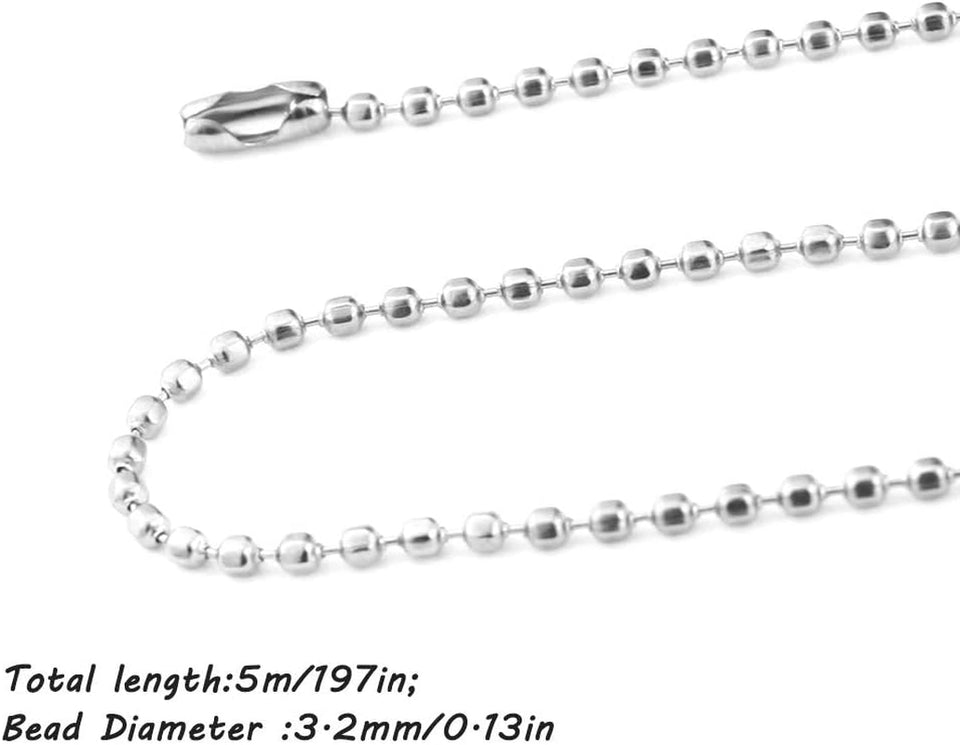 Beaded Pull Chain Extension with Connector, Stainless Steel 5 M Length Pull Chain with 40 Matching Connectors for Daily Life-Silver
