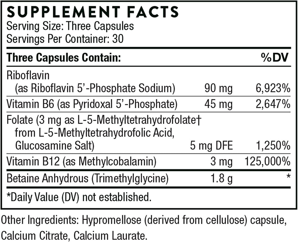 Thorne Methyl-Guard plus - Active Folate (5-MTHF) with Vitamins B2, B6, and B12 - Supports Methylation and Healthy Level of Homocysteine - Gluten-Free, Dairy-Free, Soy-Free - 90 Capsules