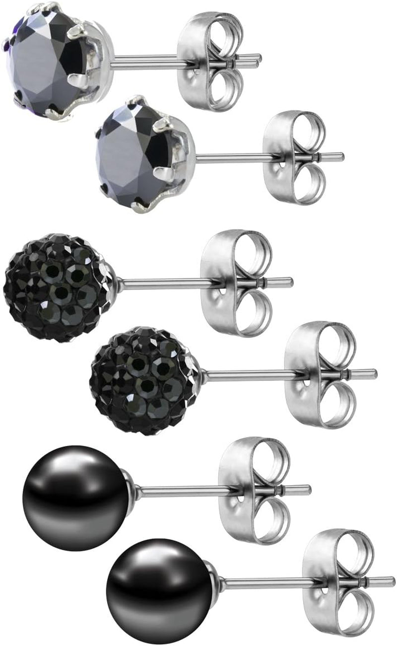 3 Pairs Stud Earrings Set for Women Girls Cubic Zirconia Rhinestones Faux Pearl, Birthstone, Hypoallergenic, Stainless Steel Earrings Pin