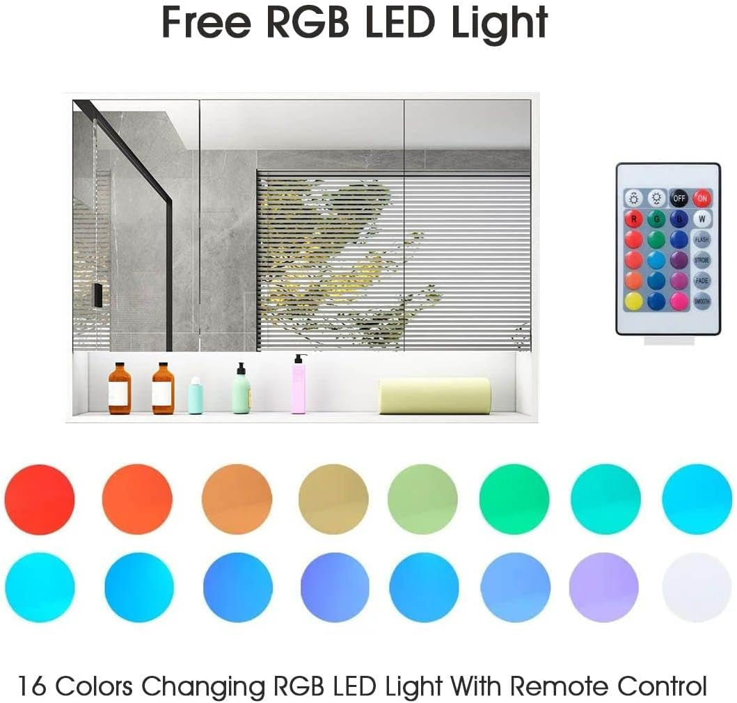 Bathroom Mirror Cabinet Medicine Shaver Shaving Wall Storage Cupboard Organiser Shelves Furniture with LED Lights Doors White