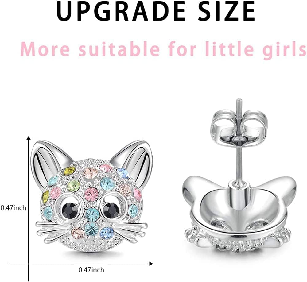 Silver Plated Stud Earrings Cute Rhinestone Unicorn Heart Earrings for Women Girls