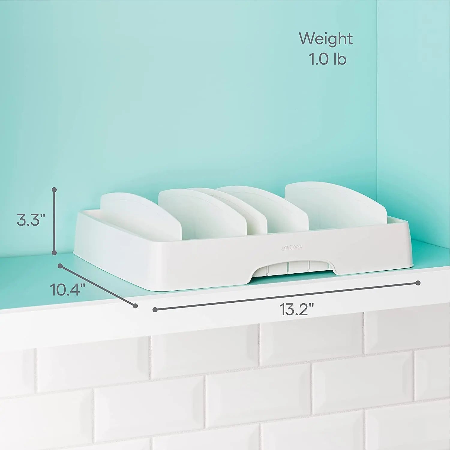 Storalid Food Container Lid Organizer, Large, Adjustable Plastic Lid Storage for Kitchen Cabinets, White