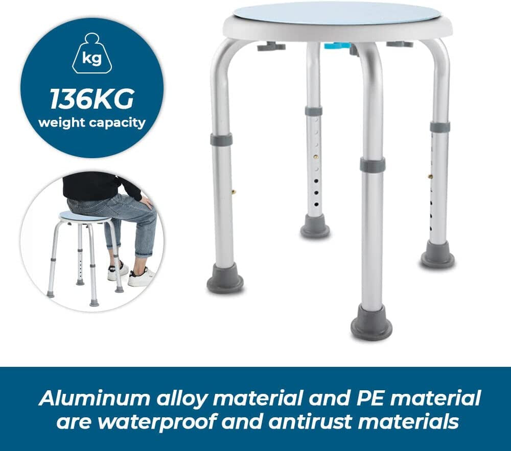Adjustable Bath Shower Stool Height Adjustable Chair Seat Rotating Swivel Round