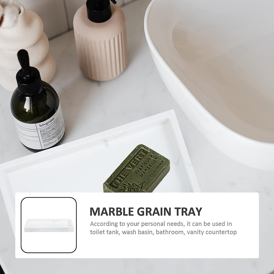 White Serving Tray Bathroom Toiletries Tray Resin Jewelry Storage Tray Marble Pattern Storage Tray Bathroom Toiletries Tray Sundries Storage Tray White Vanity Table