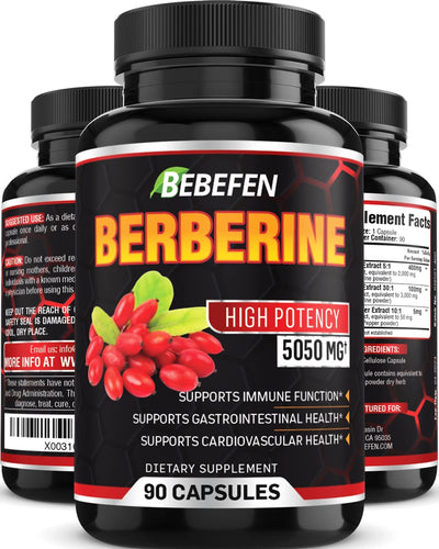 Berberine Capsules - 5050Mg Formula Pills with Black Pepper Extract - 90 Capsules Berberine Supplement for Supports Glucose Metabolism, Healthy Immune System, Cardiovascular Heart - 3 Month Supply