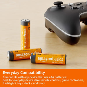 100 Pack AA High-Performance Alkaline Batteries, 10-Year Shelf Life, Easy to Open Value Pack