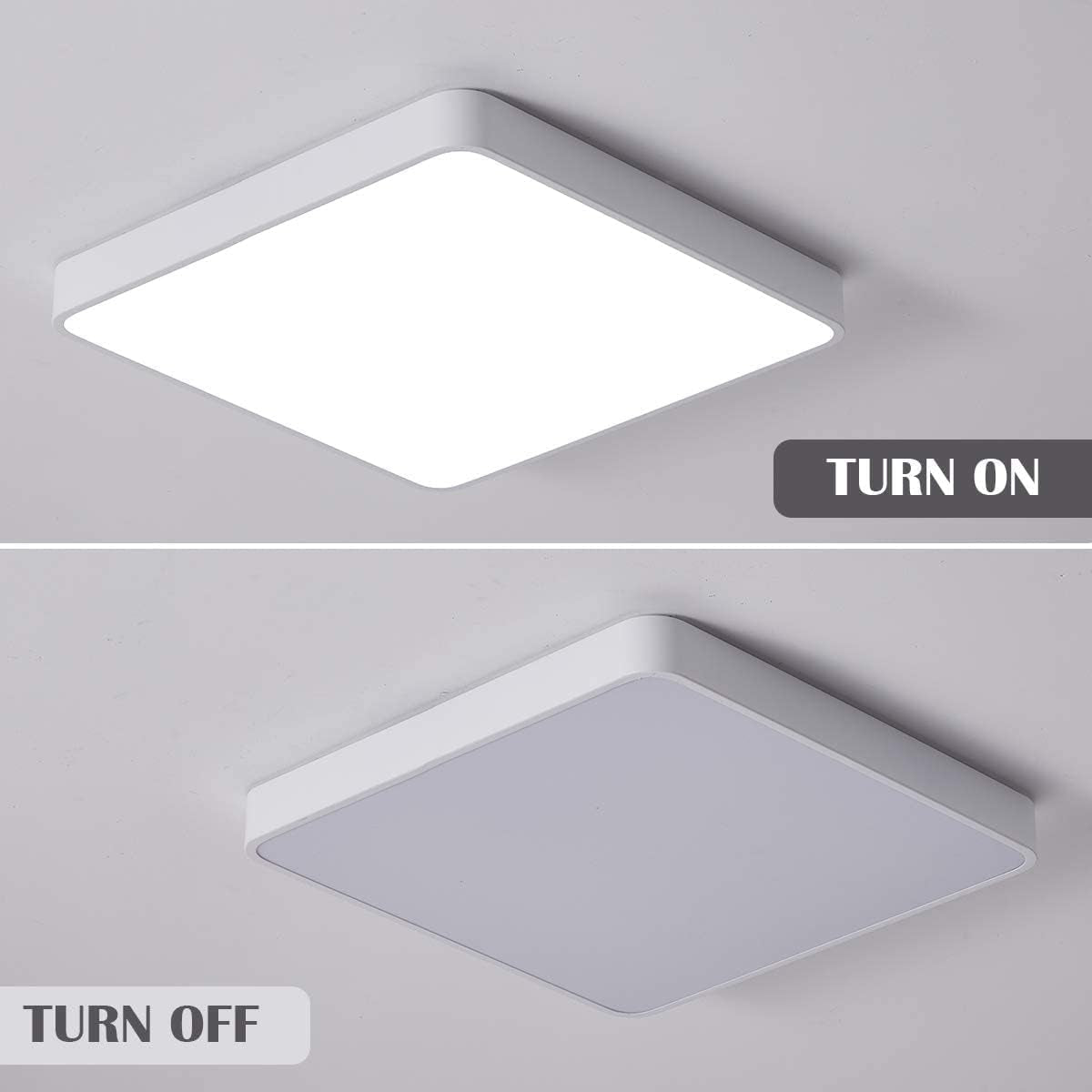 LED Flush Mount Ceiling Light,12-Inch 24W Equivalen Ceiling Lamp Square,6500K Cool White Lighting Fixture for Living Room/Kitchen/Bedroom/Dining Room,White