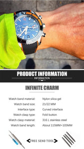 21Mm 22Mm Rubber Nylon Watch Band 19Mm 20Mm for Omega Strap Planet Ocean Seamaster 300 Rubber Bracelet (Color : Black Nylon Orange, Size : 20Mm)