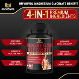 Magnesium Glycinate with Vitamin B6, Vitamin C, Vitamin D - 6 Months Supply - Natural Elemental Support for Sleep, Muscles, and Bones