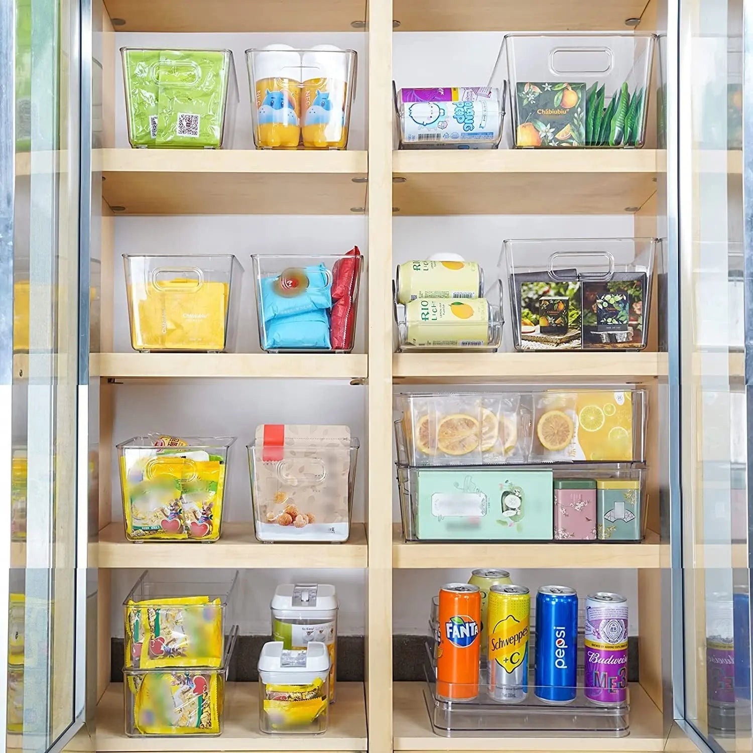 [4 Pack]  Extra Large Clear Storage Containers Pantry Organiser for Closet, Pantry, under Sink, Bathroom - Stackable Plastic Storage Bins with Handle for Cabinet, Cupboard, Kitchen & Home Organisation