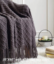 Load image into Gallery viewer, Knitted Decorative Throw Blanket for Couch Sofa Chair Bed, Soft Breathable Lightweight for Spring Summer (127X152Cm Dark Grey/Black)
