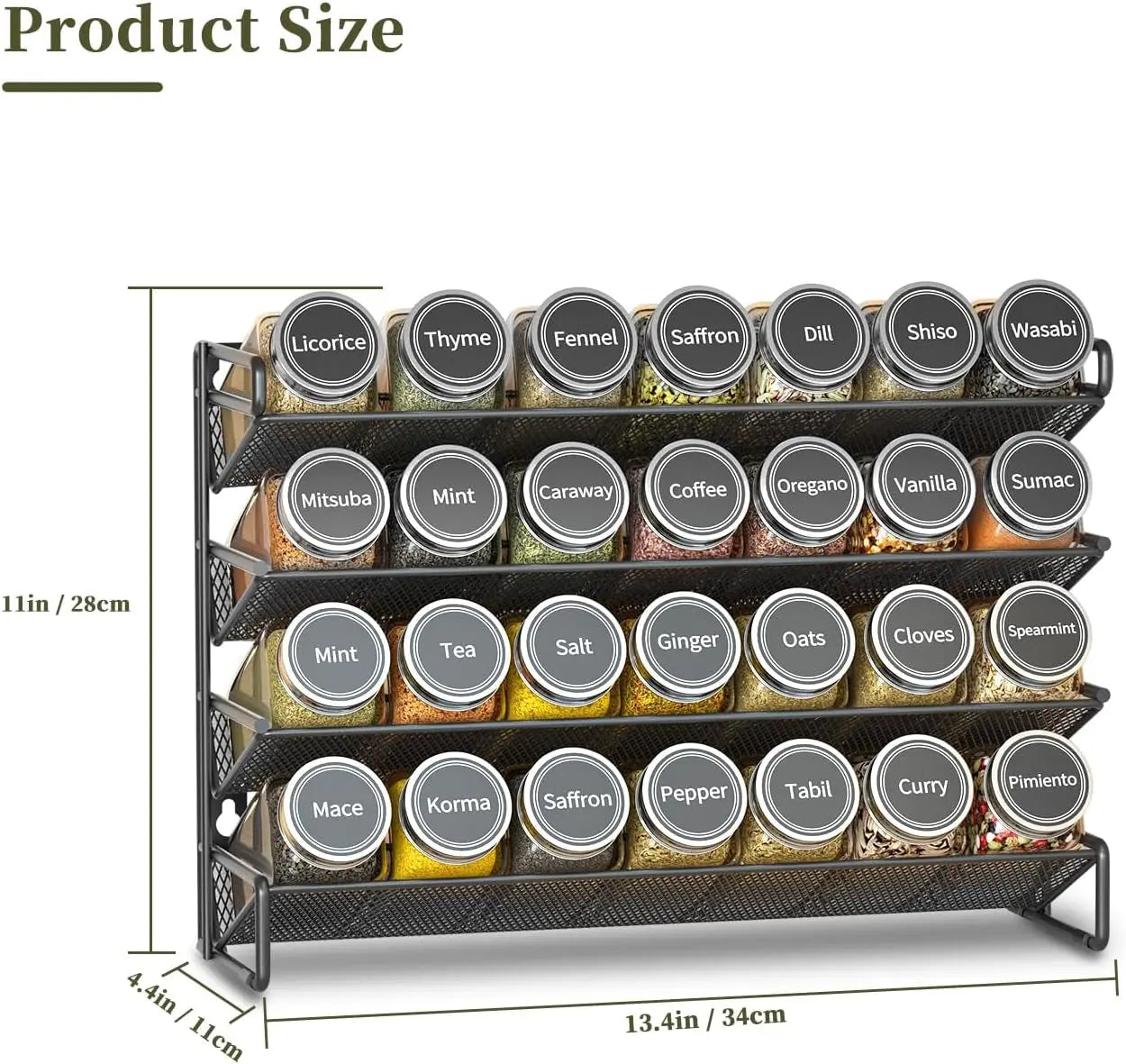 Spice Rack with 28 Spice Jars, Spice Rack Organizer for Cabinet, Spice Jars with Labels, 432 Spice Labels, 4 Tier Seasoning Organizer for Countertop, Cabinet, Kitchen, Pantry, Cupboard