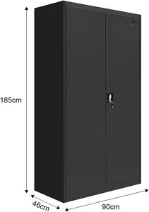 Locker Cabinet Steel Filing Cabinet 185Cm Lockable File Storage Cupboard 2 Door 4 Shelves Office Home Stationary Black