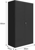 Locker Cabinet Steel Filing Cabinet 185Cm Lockable File Storage Cupboard 2 Door 4 Shelves Office Home Stationary Black