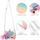 Cute Unicorn Crossbody Bag Mini Purse Colorful Pompom Shoulder Handbag Plush Ball for Children Girl Gift