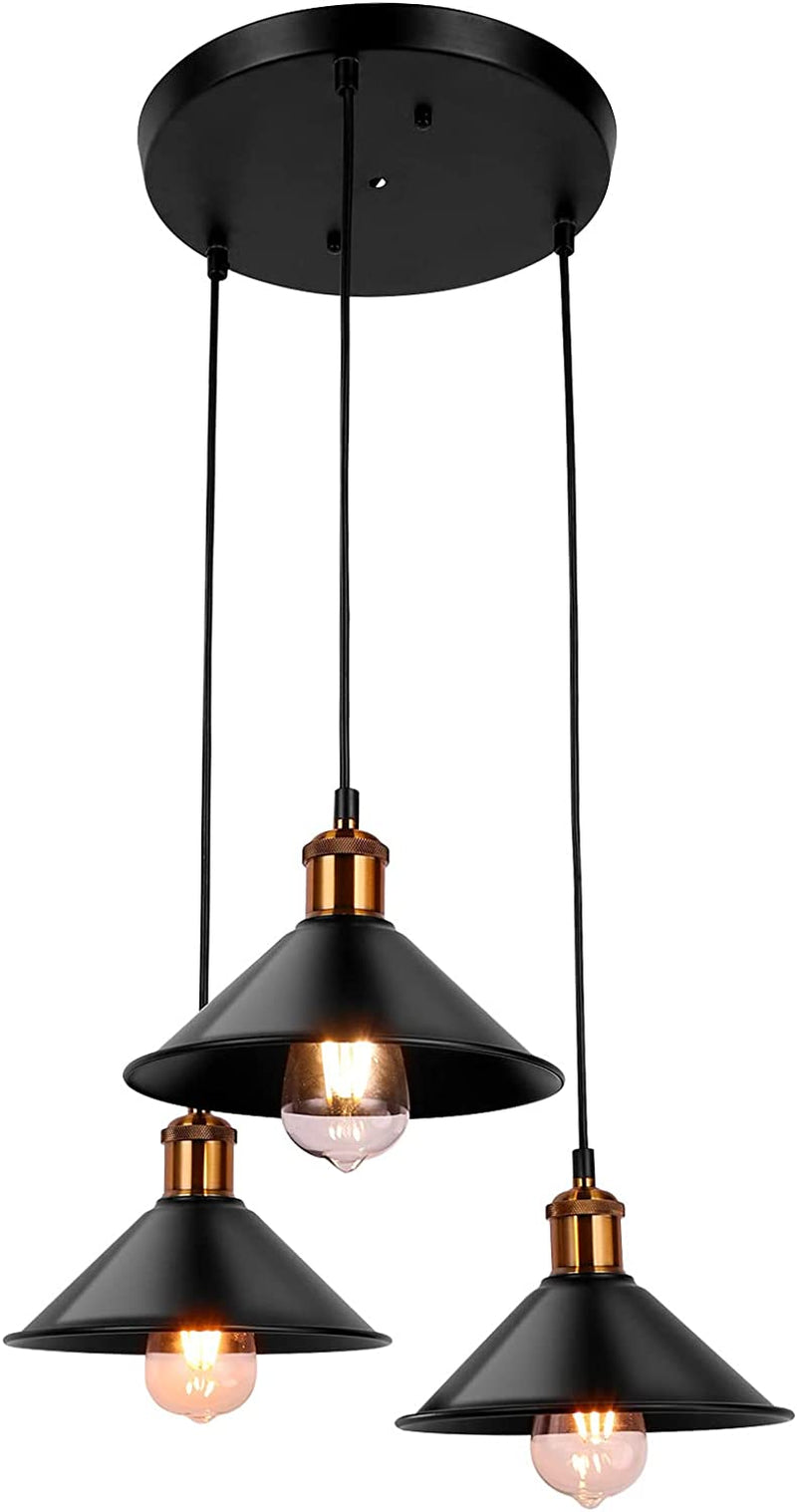 3-Light Black Pendant Lighting,Adjustable Linear Hanging Industry Loft Retro Metal Lights,E27,For Kitchen Island Living Room Dining Room