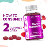 Biotin Gummies 10,000 Mcg for Stronger Hair, Skin & Nails - 60 Vegan Gummies - Also Called Vitamin B7