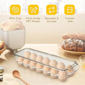 Egg Holder for Refrigerator 2 Pcs Egg Storage Organizer Container with Lids Plastic Egg Tray 14 Eggs Fridge Stackable Egg Storage Frigerator Organizer Bins for Egg Refrigerator Kitchen
