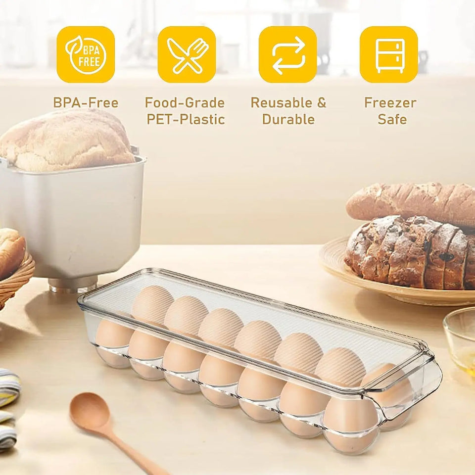 Egg Holder for Refrigerator 2 Pcs Egg Storage Organizer Container with Lids Plastic Egg Tray 14 Eggs Fridge Stackable Egg Storage Frigerator Organizer Bins for Egg Refrigerator Kitchen