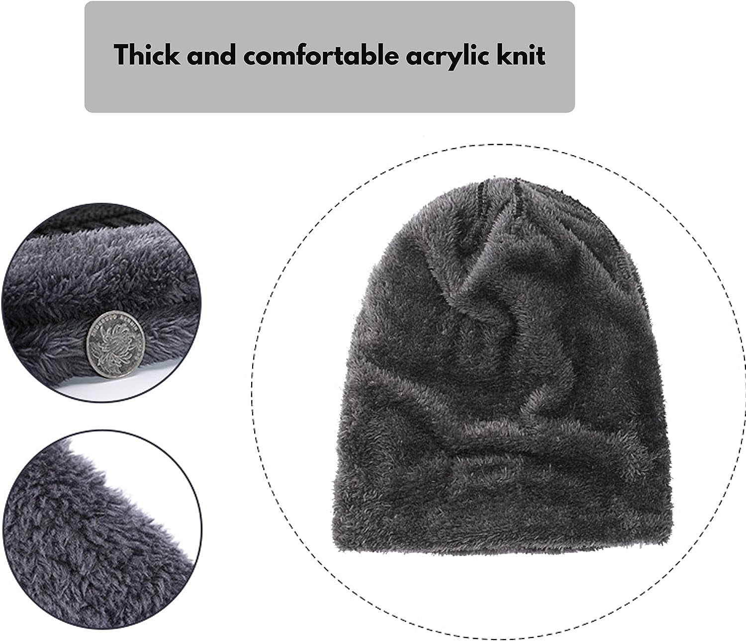 Knitted Beanie Hat, 2 Pieces Winter Beanie Hats Scarf Set Warm Knit Hat Thick Fleece Lined Winter Cap Scarves for Men Women