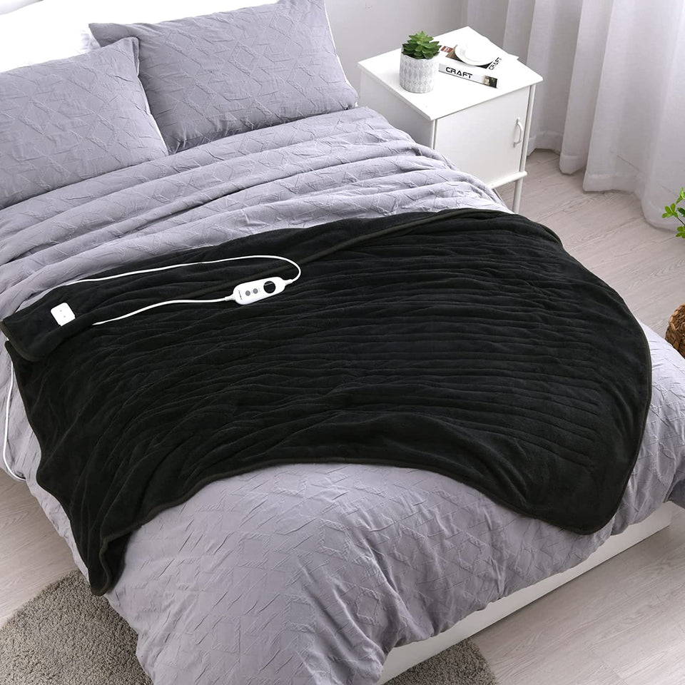 Double-Sided Electric Heated Coral Fleece Throw Rug Snuggle Blanket Double Overheat Protection Adjustable 9 Heat Settings Detachable Controller - 120X160Cm (Charcoal)