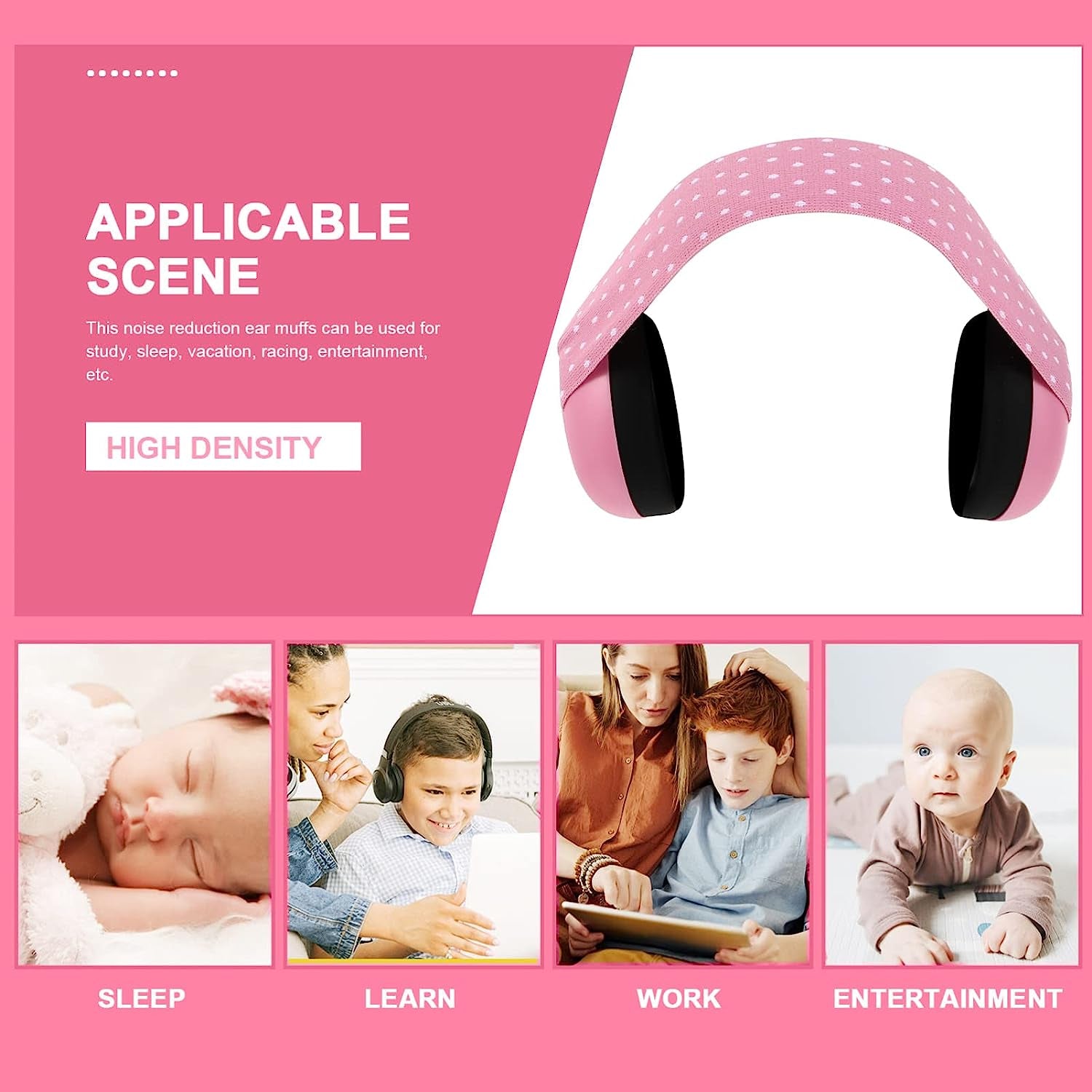 Baby Ear Muffs Noise Blocking Headphones Infant Noise Reduction Earmuffs with Elastic Headband Ear Protection for Newborn Toddler Boys Girls Pink